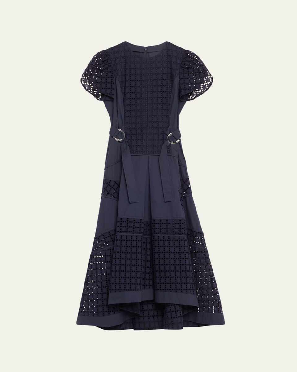 Grid Broderie Anglaise Tulip Midi Dress